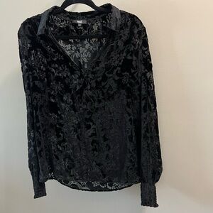 PAIGE Black Burnout Velvet Button-Down Shirt